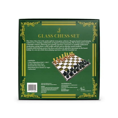 Luxury Glass Chess Set - 27x27cm Glass Board with 32 Weighted Pieces and Felt Padded Bases - John Adams