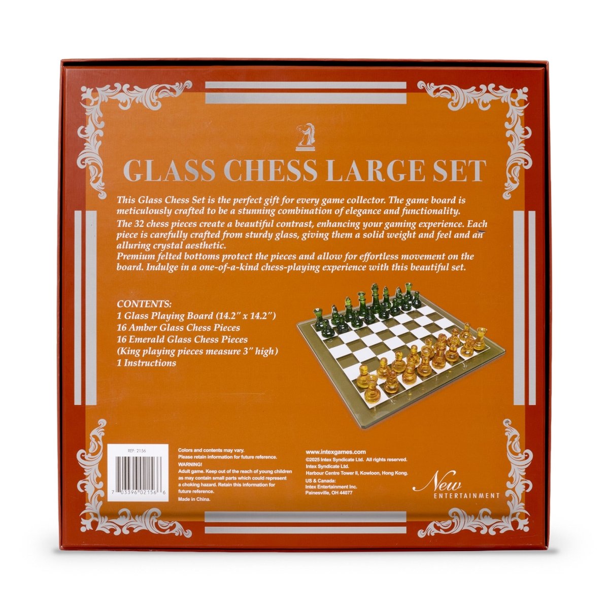 Luxury Glass Chess Set - Large 36x36cm Glass Board with 32 Weighted Pieces and Felt Padded Bases - John Adams